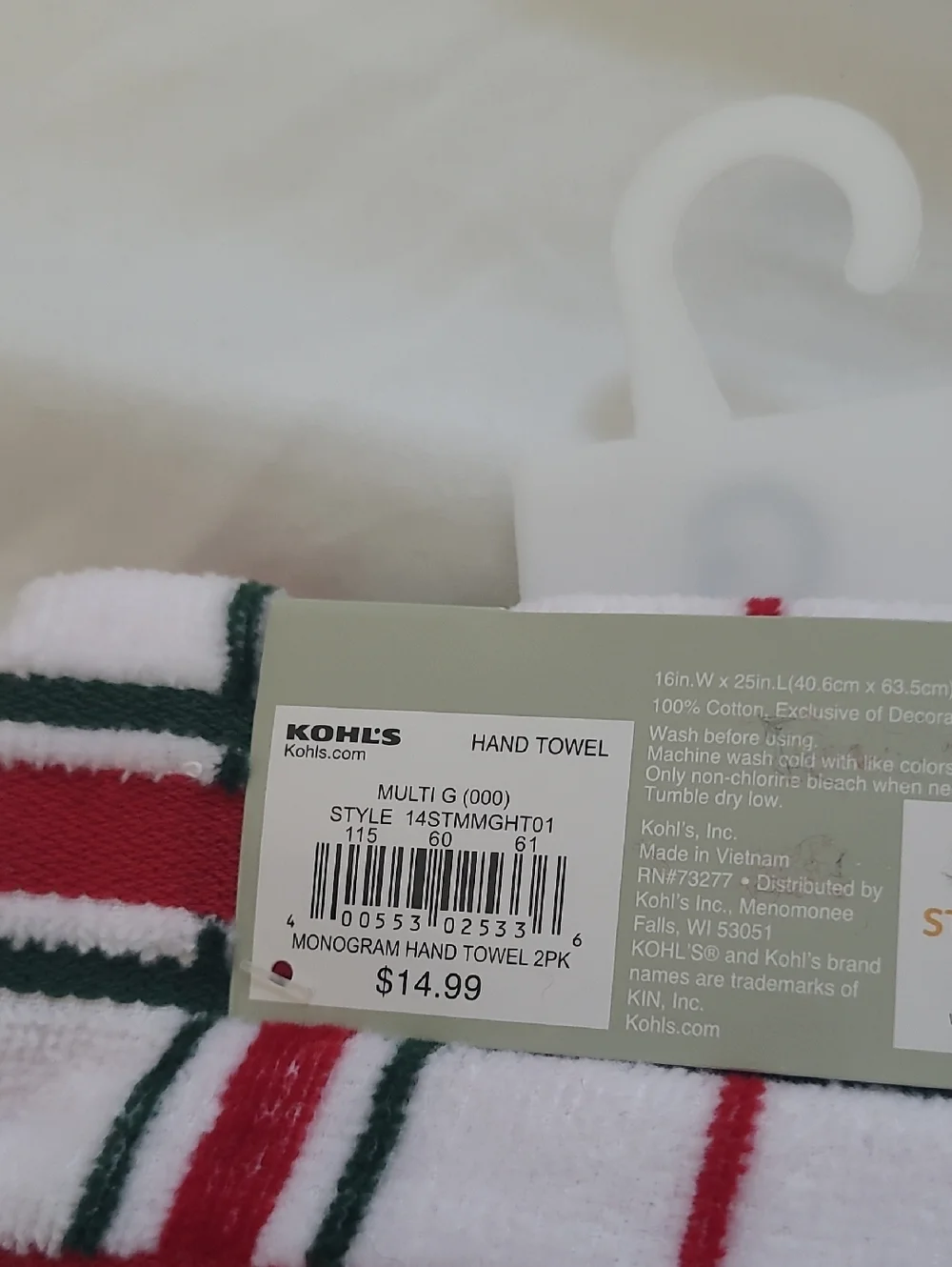 St Nicholas Monogrammed Red 'G' Holiday Towel Set 2 Pcs